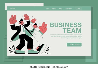 Landing page business team illustration. Two men in suits are standing next to each other.