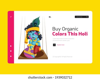 Landing page of buy organic colors this holi. Vector cartoon illustration.