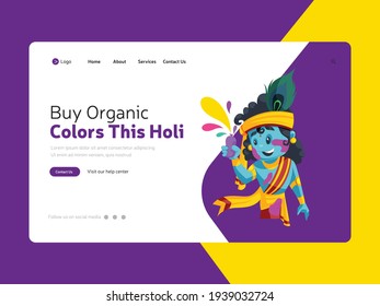 Landing page of buy organic colors this holi from online. Vector cartoon illustration.