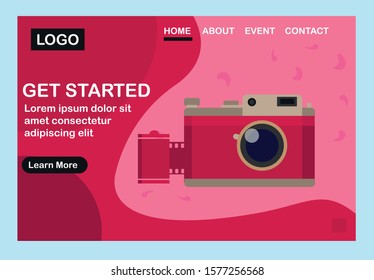 Landing page with camera figure suitable for photography web site 