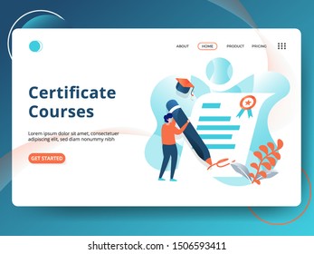 Landing Page Certificate Courses vector illustration, Education Online concepts, can be used for web pages, templates, UI, mobile apps, banners, flyers. EPS 10