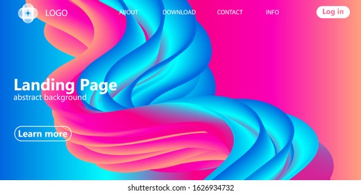 Landing page. Colorful geometric background. Fluid shape. Trendy abstract cover. Futuristic design poster. Fluid flow. Colorful gradient. Vector.
