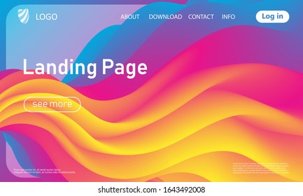 Landing page. Colorful geometric background. Fluid shape. Trendy abstract cover. Futuristic design poster. Fluid flow. Colorful gradient. Vector.