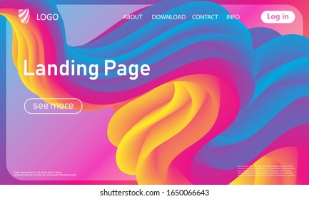 Landing page. Colorful geometric background. Fluid shape. Trendy abstract cover. Futuristic design poster. Fluid flow. Colorful gradient. Vector.