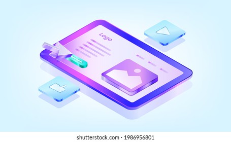 Landing page concept. 3D Gradient Isometric Illustrations. Suitable for ui, ux, web, mobile, banner and infographic.