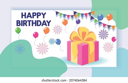 Landing page concept with birthday celebration theme. Great gift, balloons, festive atmosphere. Birthday party celebration