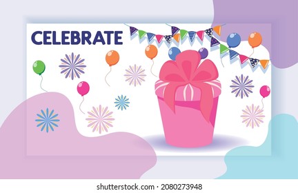 Landing Page Konzept mit Fest Thema. Großartiges Geschenk, Ballons, festliche Atmosphäre