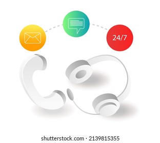 Landing page concept flat isometric illustration. 24 hour customer service communication