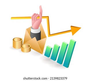 Landing page concept flat isometric illustration. business investment list by email