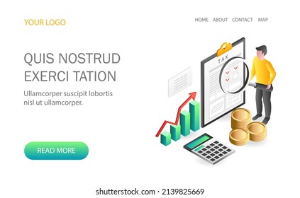 Landing page concept flat isometric illustration. annual tax analysis