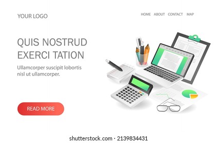 Landing page concept flat isometric illustration. creative professional workplace