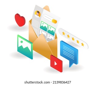 Landing page concept flat isometric illustration. collection of cv and portfolio