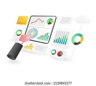 Landing page concept flat isometric illustration. digital transformation analytics