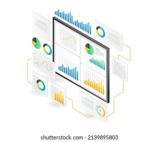 Landing page concept flat isometric illustration. digital transformation analyst data monitoring