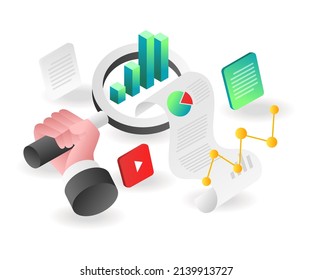 Landing page concept flat isometric illustration. investment business data analysis