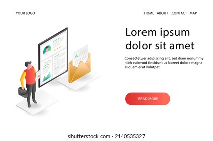 Landing page concept flat isometric illustration. monitoring analysis data of new candidates