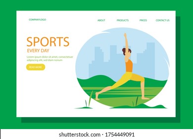 Landing page, concept illustration for healthy lifestyle, outdoor activities, exercising. Vector illustration in flat style.