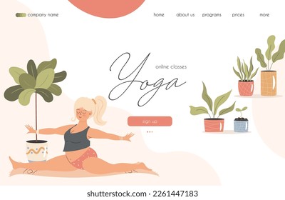 Landing page concept for online yoga classes. vector illustration