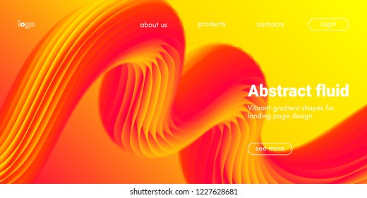 Landing Page Concept in Red, Orange and Yellow Color. Abstract Fluid Shape with Gradient. Movement of 3d Liquid Form. Glow Landing Page Template for Modern Website. Futuristic Background for Web Page.