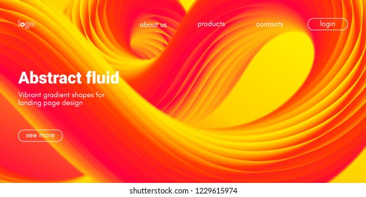 Landing Page Concept in Red, Orange and Yellow Color. Abstract Fluid Shape with Gradient. Movement of 3d Liquid Form. Glow Landing Page Template for Modern Website. Futuristic Background for Web Page.
