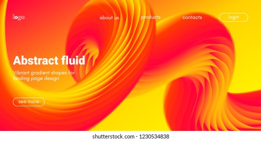 Landing Page Concept in Red, Orange and Yellow Color. Abstract Fluid Shape with Gradient. Movement of 3d Liquid Form. Glow Landing Page Template for Modern Website. Futuristic Background for Web Page.