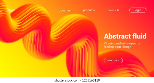Landing Page Concept in Red, Orange and Yellow Color. Abstract Fluid Shape with Gradient. Movement of 3d Liquid Form. Glow Landing Page Template for Modern Website. Futuristic Background for Web Page.