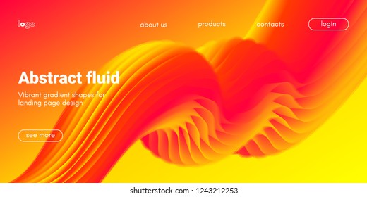 Landing Page Concept in Red, Orange and Yellow Color. Abstract Fluid Shape with Gradient. Movement of 3d Liquid Form. Glow Landing Page Template for Modern Website. Futuristic Background for Web Page.