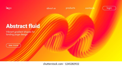 Landing Page Concept in Red, Orange and Yellow Color. Abstract Fluid Shape with Gradient. Movement of 3d Liquid Form. Glow Landing Page Template for Modern Website. Futuristic Background for Web Page.