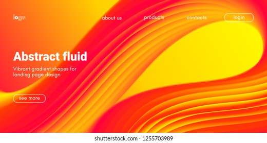 Landing Page Concept in Red, Orange and Yellow Color. Abstract Fluid Shape with Gradient. Movement of 3d Liquid Form. Glow Landing Page Template for Modern Website. Futuristic Background for Web Page.