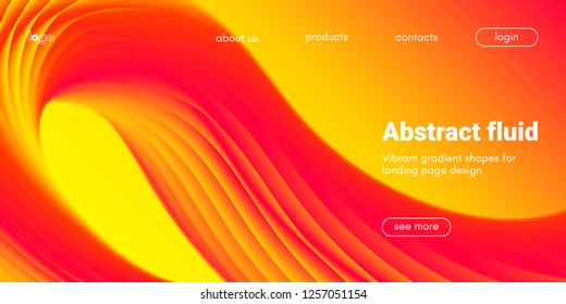 Landing Page Concept in Red, Orange and Yellow Color. Abstract Fluid Shape with Gradient. Movement of 3d Liquid Form. Glow Landing Page Template for Modern Website. Futuristic Background for Web Page.