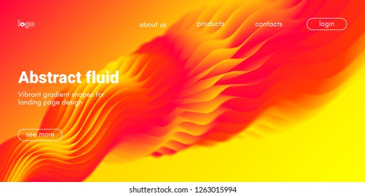 Landing Page Concept in Red, Orange and Yellow Color. Abstract Fluid Shape with Gradient. Movement of 3d Liquid Form. Glow Landing Page Template for Modern Website. Futuristic Background for Web Page.