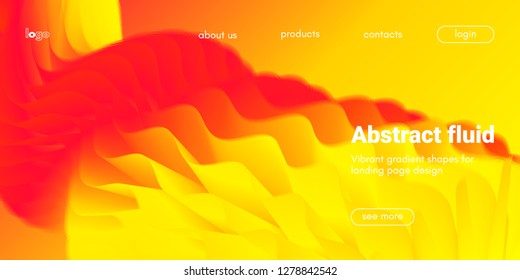Landing Page Concept in Red, Orange and Yellow Color. Abstract Fluid Shape with Gradient. Movement of 3d Liquid Form. Glow Landing Page Template for Modern Website. Futuristic Background for Web Page.