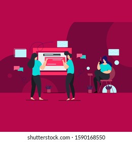 Landing Page Concept and Team Work Red Background Banner Web