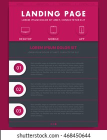 Landing page concept, website design template, flat style, in gray and pink