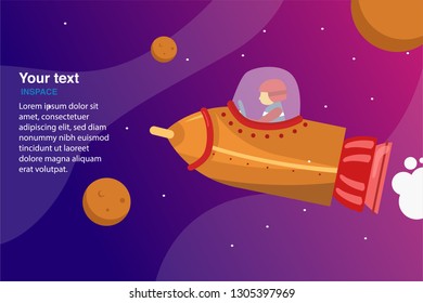 Landing page concept of the website to launch the company, for promotion, space, hosting or other spheres. Landing page template. Isometric vector illustration with space and rocket. 