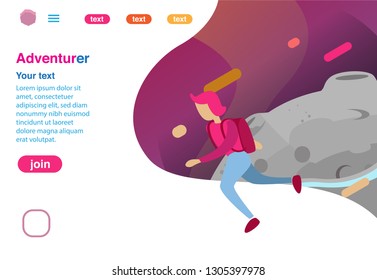 Landing page concept of the website to launch the company, for promotion, space, hosting or other spheres. Landing page template. man walking in the space. vector illustration