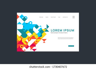 Landing page concept. Website or mobile app design template. Colorful geometric vector illustration with squares and triangles.