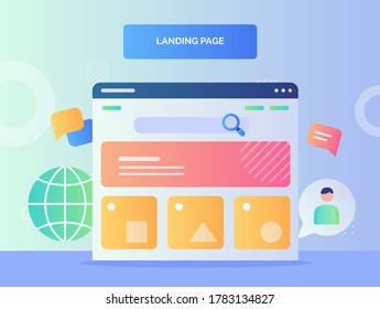 Landing page concept website wireframe interface template background of globe bubble talk with flat style.