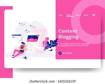 Landing Page Content Blogging vector illustration modern, Business Marketing concept, can use for Headers of web pages, templates, UI, web, mobile app, posters, banners, flyers, posters, development.