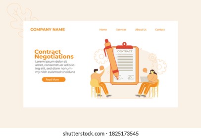 Landing Page Contract Negotiations Concept illustration for Web design, landing page, banner, mobile app, vector flat design