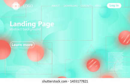 Landing page. Coral soft spheres. Website template. Abstract background. Web design landing page. Vector illustration.