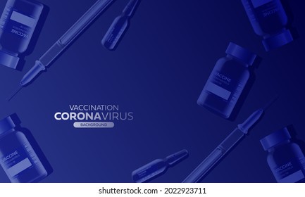 Landing Page For Coronavirus Vaccination Site. Drug Preparations, Vaccine, Medical Hand With Syringe .Vector Illustration	