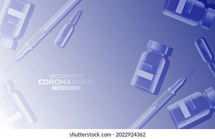 Landing page for coronavirus vaccination site. Drug preparations, vaccine, medical hand with syringe .Vector illustration	