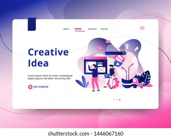 Landing page Creative Idea, the concept of people discussing in front of the board, can be used for landing pages, web, UI, banners, templates, backgrounds, flayer, posters - Vector