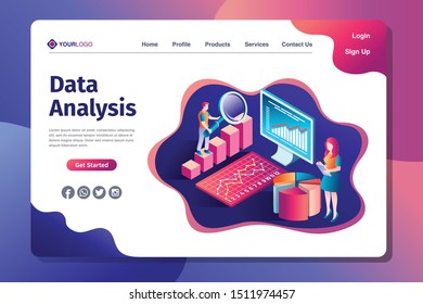 Landing Page of Data Analysis Isometric Illustration