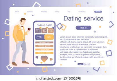 Landing page of dating service. Concept of web page design for website and mobile website. Vector illustration in flat style.