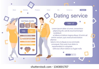 Landing page of dating service. Concept of web page design for website and mobile website. Vector illustration in flat style.