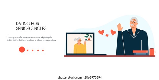 Landing page of a dating site for seniors. A man and a woman do not meet online. Website template. Vector illustration in flat style