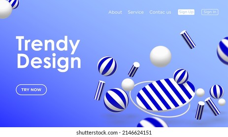 diseño de página de inicio con bolas abstractas 3d realistas. Diseño de moda