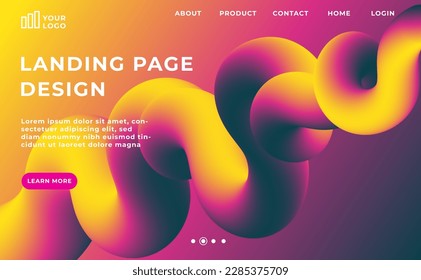 Landing page design with abstract 3d worm shape